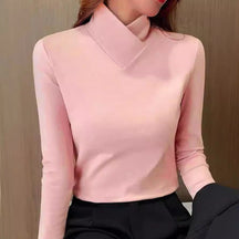 Veerle | Dames Slim Fit Top met Asymmetrische Kraag en Lange Mouwen