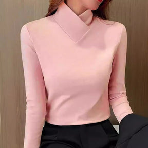 Veerle | Dames Slim Fit Top met Asymmetrische Kraag en Lange Mouwen