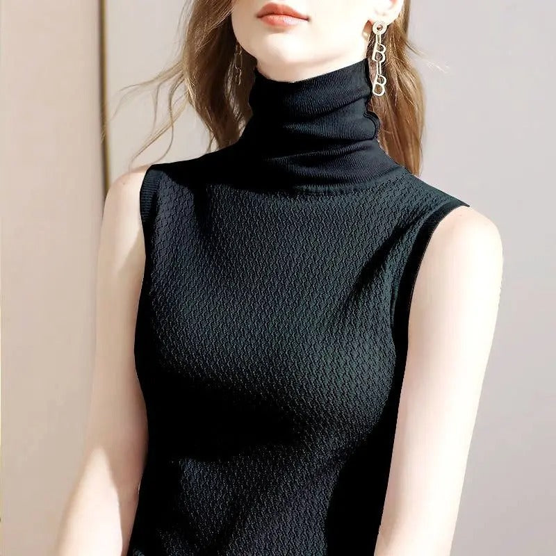 Diede | Dames elegante mouwloze coltrui top van elastisch materiaal
