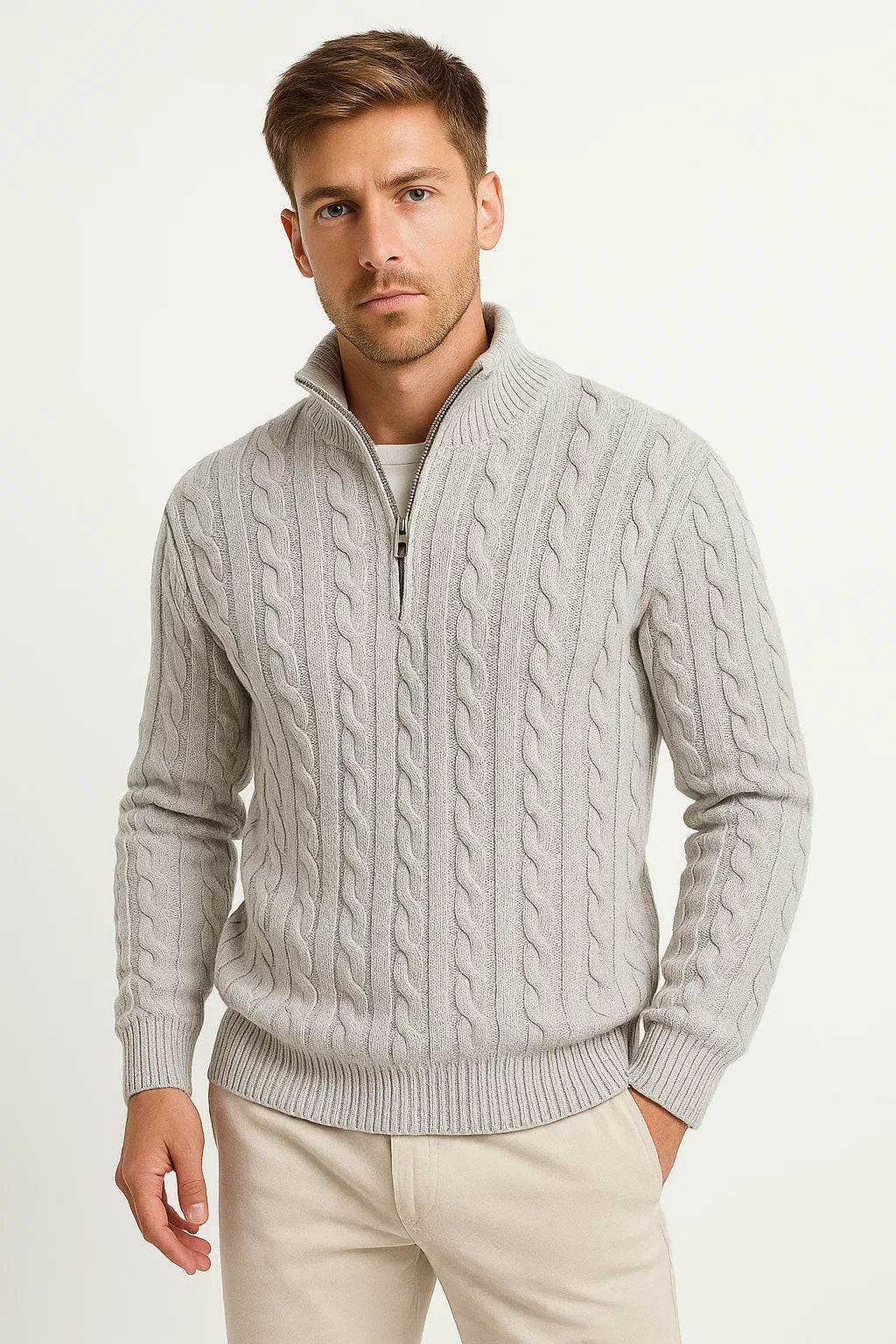 Stephen | Heren Lente Kabelgebreide Trui Met Rits