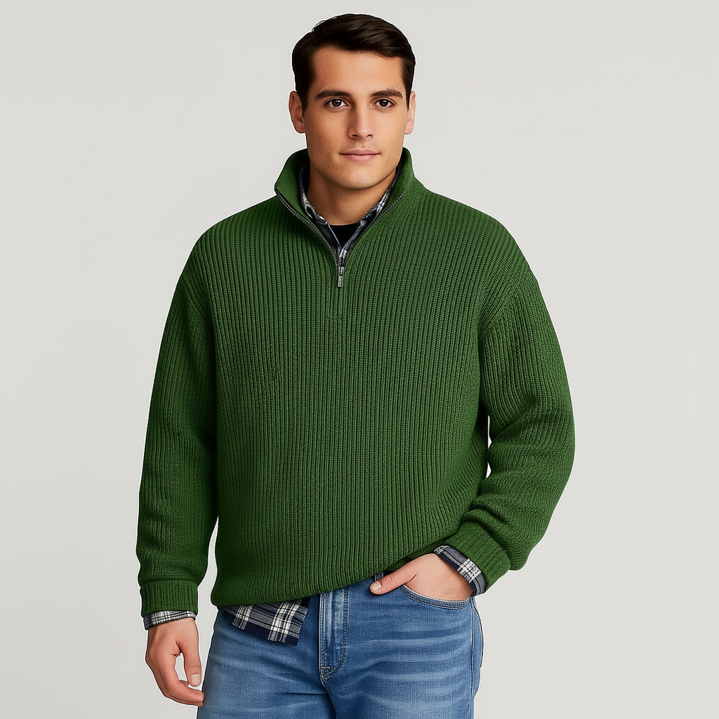 Dominic | Heren casual half-zip ribgebreide trui