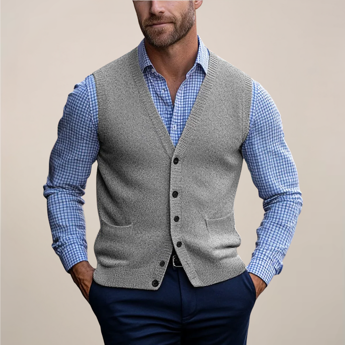 Gregory | Heren Lente Gebreid Gilet Met Knopen