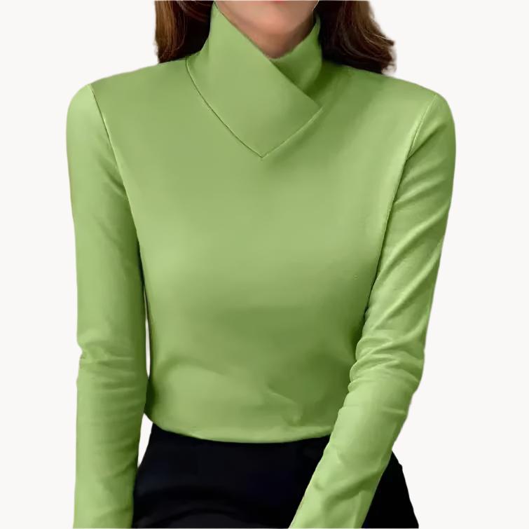 Veerle | Dames Slim Fit Top met Asymmetrische Kraag en Lange Mouwen