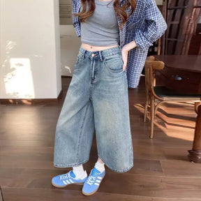 Fleur | Dames high waist cropped wide leg jeans met vintage washing