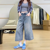 Fleur | Dames high waist cropped wide leg jeans met vintage washing