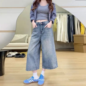 Fleur | Dames high waist cropped wide leg jeans met vintage washing