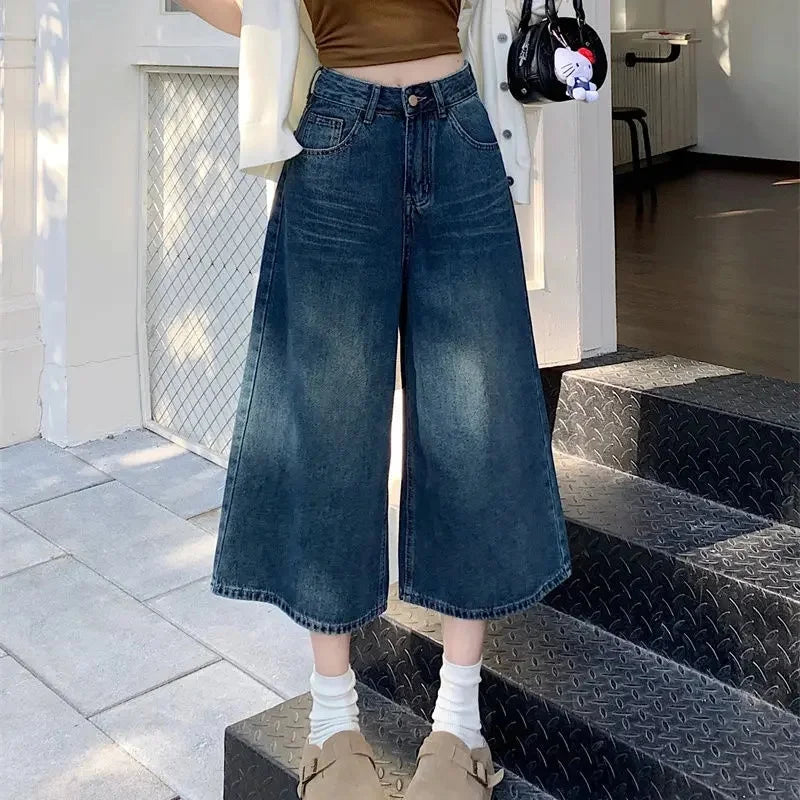Fleur | Dames high waist cropped wide leg jeans met vintage washing