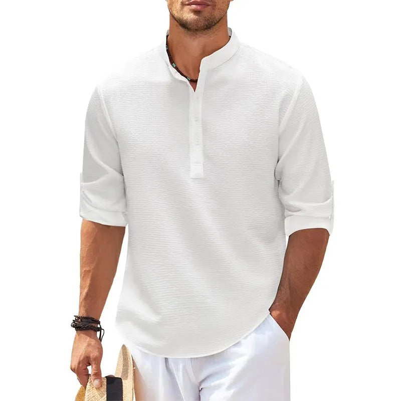 Joachim | Heren casual henley shirt met lange mouwen en knoopsluiting